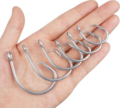 Circle Hooks,Saltwater Stainless Steel Tuna Strong Fishing Hooks Non-Offset/Closed Eye/Wide Gap Catfish Big Game Fishing Hook for Swordfish Shark 25pcs/40pcs in Kuwait