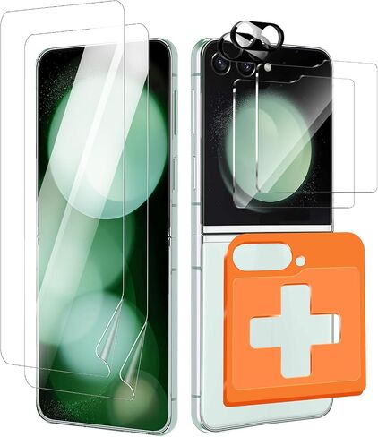[6 في 1] واقي شاشة Samsung Galaxy Z Flip 5 [عبوة من قطعتين من طبقة داخلية مرنة للشاشة + واقي شاشة من الزجاج المقوى الخلفي + واقي عدسة الكاميرا] مع إطار التثبيت in Saudi Arabia