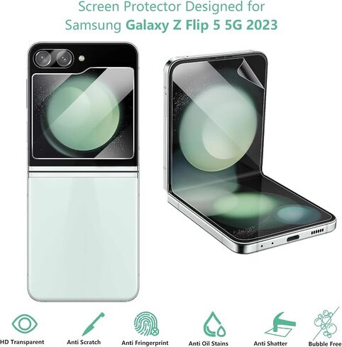[6 في 1] واقي شاشة Samsung Galaxy Z Flip 5 [عبوة من قطعتين من طبقة داخلية مرنة للشاشة + واقي شاشة من الزجاج المقوى الخلفي + واقي عدسة الكاميرا] مع إطار التثبيت in Saudi Arabia