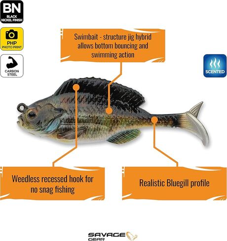 طُعم صيد الأسماك الخيشومية من Savage Gear Structure، 1 أونصة، Bluegill، ملامح واقعية، ألوان وحركة، بناء متين، تصميم بدون أعشاب، لمسة نهائية لطباعة الصور الفوتوغرافية in Kuwait