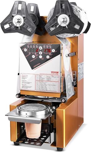 VEVOR Cup Sealing Machine, Full Automatic Cup Sealer Machine for Electric Tea Sealer with Digital Control LCD Panel for Bubble Milk Tea Coffee, 500-650 Cups/H, 190 mm Tall & 90/95 mm Cup, Black in Saudi Arabia