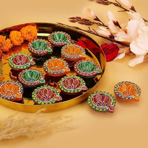 Diwali Diya Clay Diya Diyas for Diwali [ Pack of 12 ] Diwali Pooja Diwali Decoration for Home - Indian Return Diwali Gifts Diwali Decor - Handmade Indian Puja Oil Lamp with Cotton Wicks Hashcart® in Kuwait