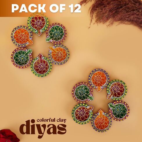 Diwali Diya Clay Diya Diyas for Diwali [ Pack of 12 ] Diwali Pooja Diwali Decoration for Home - Indian Return Diwali Gifts Diwali Decor - Handmade Indian Puja Oil Lamp with Cotton Wicks Hashcart® in Kuwait