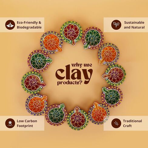 Diwali Diya Clay Diya Diyas for Diwali [ Pack of 12 ] Diwali Pooja Diwali Decoration for Home - Indian Return Diwali Gifts Diwali Decor - Handmade Indian Puja Oil Lamp with Cotton Wicks Hashcart® in Kuwait
