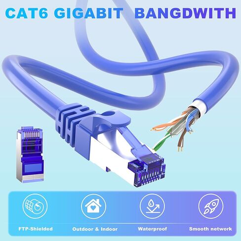 كابل إيثرنت Cat 6 (50 قدم)، كابل إيثرنت محمي FTP، كابل الإنترنت، كابل الشبكة، كابل LAN، مع موصل RJ45 لجهاز التوجيه، حديث، الكمبيوتر الشخصي، الكمبيوتر المحمول، التلفزيون، صندوق التبديل، الطابعة، PS3/4/5، الألعاب in Saudi Arabia