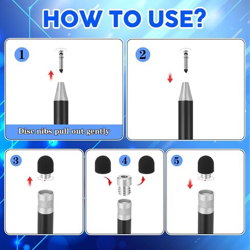 5 Pcs Stylus Pen 2-in-1 Magnetic Stylus Pen for Touch Screen, High Precision and Sensitivity Disc Tip Pen Compatible with All Touch Screens of Phone Tablets in Saudi Arabia