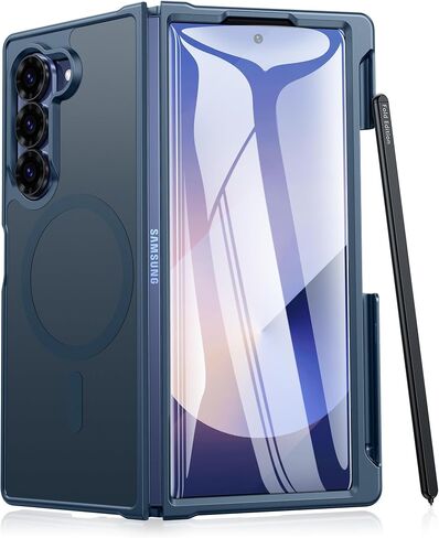 FNTCASE for Samsung Galaxy Z-Fold-6 Case: Strong Magnetic Military Grade Drop Protection Phone Cases with S Pen Holder Slot Matte Slim Built-in Screen Protector Cover Rugged Shockproof TPU (Black) in Saudi Arabia