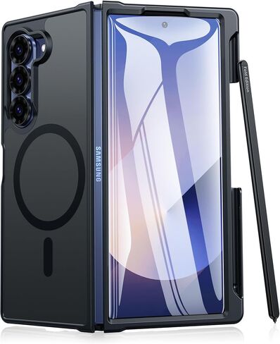 FNTCASE for Samsung Galaxy Z-Fold-6 Case: Strong Magnetic Military Grade Drop Protection Phone Cases with S Pen Holder Slot Matte Slim Built-in Screen Protector Cover Rugged Shockproof TPU (Black) in Saudi Arabia