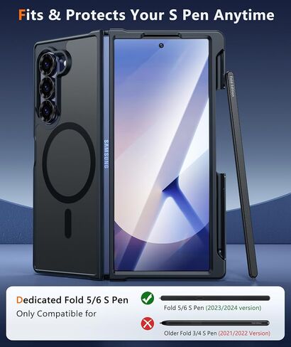 FNTCASE for Samsung Galaxy Z-Fold-6 Case: Strong Magnetic Military Grade Drop Protection Phone Cases with S Pen Holder Slot Matte Slim Built-in Screen Protector Cover Rugged Shockproof TPU (Black) in Saudi Arabia