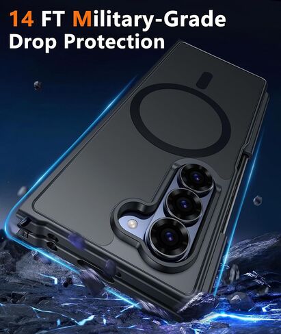 FNTCASE for Samsung Galaxy Z-Fold-6 Case: Strong Magnetic Military Grade Drop Protection Phone Cases with S Pen Holder Slot Matte Slim Built-in Screen Protector Cover Rugged Shockproof TPU (Black) in Saudi Arabia