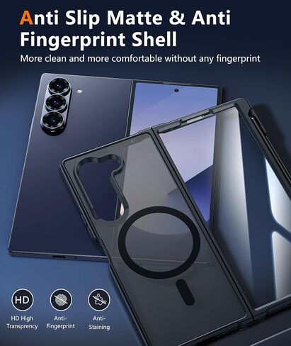FNTCASE for Samsung Galaxy Z-Fold-6 Case: Strong Magnetic Military Grade Drop Protection Phone Cases with S Pen Holder Slot Matte Slim Built-in Screen Protector Cover Rugged Shockproof TPU (Black) in Saudi Arabia