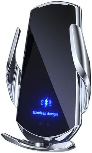 HITech Pro Upgraded Smart 15W Qi Fast Car Wireless Charger Holder AirVent Mount, with Magnetic Connectors, Compatible with All Wireless Charging Mobile iPhone Samsung … Silver+ in Saudi Arabia