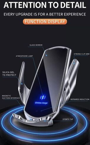HITech Pro Upgraded Smart 15W Qi Fast Car Wireless Charger Holder AirVent Mount, with Magnetic Connectors, Compatible with All Wireless Charging Mobile iPhone Samsung … Silver+ in Saudi Arabia