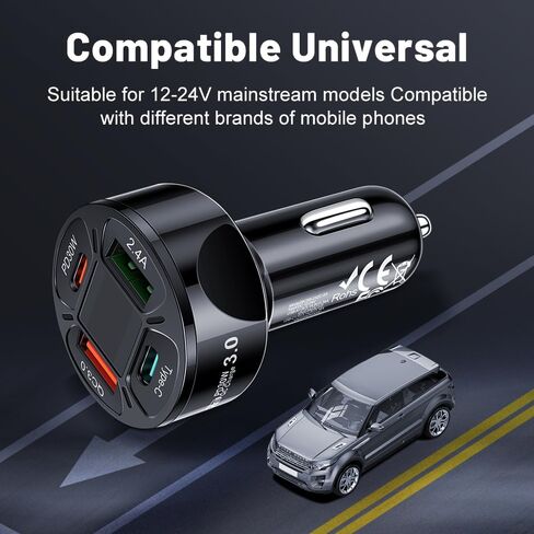 4 USB Car Charger, PD30W &QC3.0 Multi Port Fast Charging Car Charger Adapter with Voltmeter Compatible with iPhone, Android, Samsung, iPad Pro (Black) in Saudi Arabia