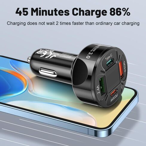 4 USB Car Charger, PD30W &QC3.0 Multi Port Fast Charging Car Charger Adapter with Voltmeter Compatible with iPhone, Android, Samsung, iPad Pro (Black) in Saudi Arabia