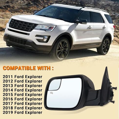 مجموعة مرآة الجانب الأيمن للركاب تناسب 2011-2019 Ford Explorer مع زجاج الطاقة العمياء للكشف عن النقطة العمياء وإشارة الانعطاف الساخنة ومطابقة ضوء البركة باللون الأسود استبدال FO1321617 (9 دبابيس) in Kuwait