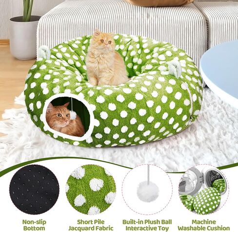 Cat Tunnel Bed for Indoor Cats, Versatile 2-in-1 Play Tunnel with Washable Circle Cushion, Soft Plush Cozy Cat Cave Donut Tunnel for Kitten/Puppy/Rabbit in Saudi Arabia