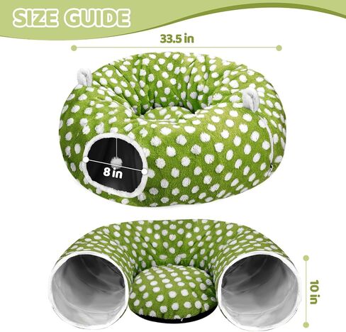 Cat Tunnel Bed for Indoor Cats, Versatile 2-in-1 Play Tunnel with Washable Circle Cushion, Soft Plush Cozy Cat Cave Donut Tunnel for Kitten/Puppy/Rabbit in Saudi Arabia