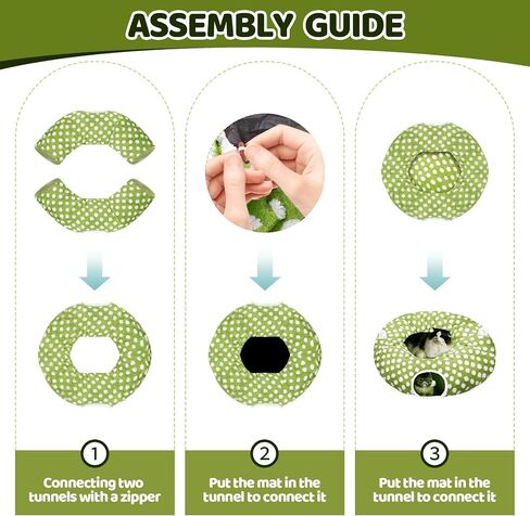 Cat Tunnel Bed for Indoor Cats, Versatile 2-in-1 Play Tunnel with Washable Circle Cushion, Soft Plush Cozy Cat Cave Donut Tunnel for Kitten/Puppy/Rabbit in Saudi Arabia