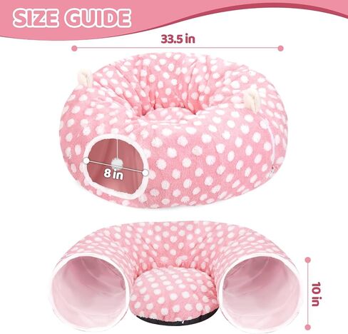 Cat Tunnel Bed for Indoor Cats, Versatile 2-in-1 Play Tunnel with Washable Circle Cushion, Soft Plush Cozy Cat Cave Donut Tunnel for Kitten/Puppy/Rabbit in Saudi Arabia