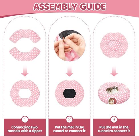 Cat Tunnel Bed for Indoor Cats, Versatile 2-in-1 Play Tunnel with Washable Circle Cushion, Soft Plush Cozy Cat Cave Donut Tunnel for Kitten/Puppy/Rabbit in Saudi Arabia