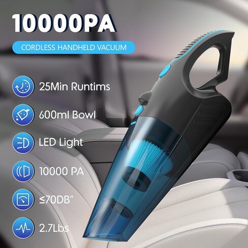 GV02 Handheld Cordless Vacuum, 10000PA Powerful Suction Hand Held Vacuum Cleaner for Car, Home & Office, Pet Hair & Cat Litter Cleaning, 2 Speed with LED Lights, Blue-2Pcs in Saudi Arabia