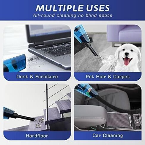 GV02 Handheld Cordless Vacuum, 10000PA Powerful Suction Hand Held Vacuum Cleaner for Car, Home & Office, Pet Hair & Cat Litter Cleaning, 2 Speed with LED Lights, Blue-2Pcs in Saudi Arabia