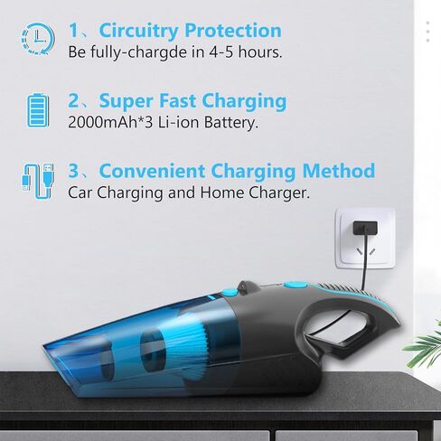 GV02 Handheld Cordless Vacuum, 10000PA Powerful Suction Hand Held Vacuum Cleaner for Car, Home & Office, Pet Hair & Cat Litter Cleaning, 2 Speed with LED Lights, Blue-2Pcs in Saudi Arabia