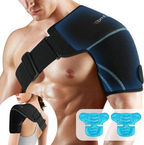 Comfytemp Shoulder Ice Pack Wrap, FSA HSA Eligible, Shoulder Brace with Gel Ice Pack for Injuries Reusable, Physical Therapy Cold Compression Sleeve for Arm Rotator Cuff Pain Relief, Sugery Recovery in Saudi Arabia
