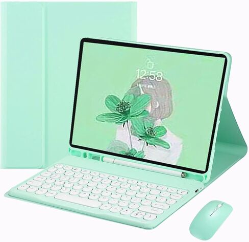 Galaxy Tab S9 11 inch 2023 SM-X710/X716B/X718U keyboard case with mouse Magnetic Detachable Bluetooth keyboard with S Pen holder Slim folio leather case (Tab S9(2023), Mint Green) in Saudi Arabia