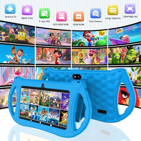 Kids Tablet, 7 inch Tablet for Kids 6GB RAM 32GB ROM Android 13 Toddler Tablet with Bluetooth, WiFi, GMS, Parental Control, Dual Camera, Shockproof Case, Educational, Games (Dark Blue) in Saudi Arabia
