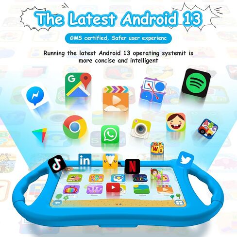 Kids Tablet, 7 inch Tablet for Kids 6GB RAM 32GB ROM Android 13 Toddler Tablet with Bluetooth, WiFi, GMS, Parental Control, Dual Camera, Shockproof Case, Educational, Games (Dark Blue) in Saudi Arabia