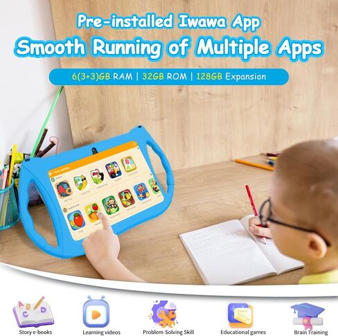Kids Tablet, 7 inch Tablet for Kids 6GB RAM 32GB ROM Android 13 Toddler Tablet with Bluetooth, WiFi, GMS, Parental Control, Dual Camera, Shockproof Case, Educational, Games (Dark Blue) in Saudi Arabia