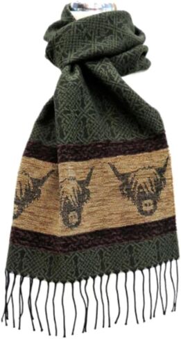 Celtic Jacquard Scarf With Fringe, Made in Scotland One Size Irish Scarf in Saudi Arabia