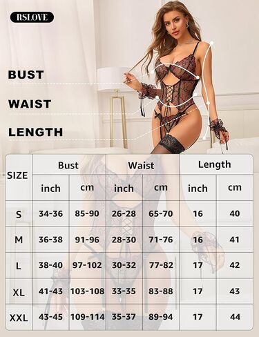 RSLOVE Womens Lingerie Set Sexy - Lace Bodysuit Garter Teddy Lingerie Deep V with Wrist Band 3 Piece Mesh in Kuwait
