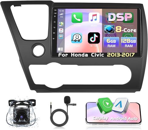 Podofo 8 Core 6+128G Car Stereo Radio for Honda Civic 2013 2014 2015 2016 2017 with Apple CarPlay Android Auto 10" Touch Screen Audio GPS Navi Bluetooth Mirror Link WiFi EQ RDS Hi-Fi Backup Camera in Saudi Arabia
