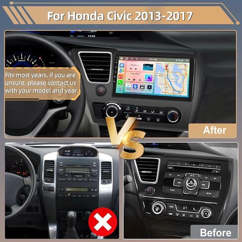 Podofo 8 Core 6+128G Car Stereo Radio for Honda Civic 2013 2014 2015 2016 2017 with Apple CarPlay Android Auto 10" Touch Screen Audio GPS Navi Bluetooth Mirror Link WiFi EQ RDS Hi-Fi Backup Camera in Saudi Arabia