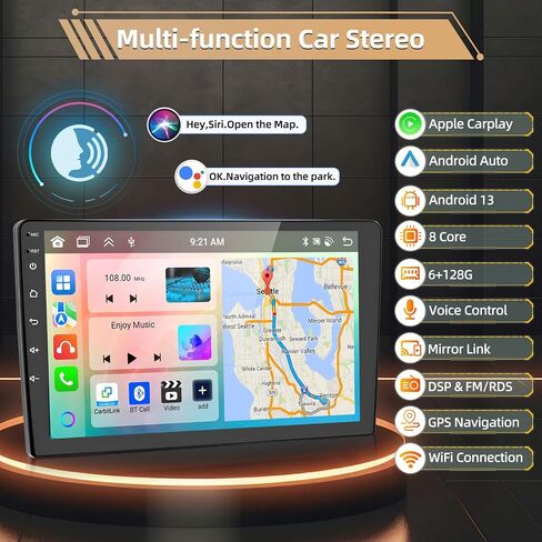 Podofo 8 Core 6+128G Car Stereo Radio for Honda Civic 2013 2014 2015 2016 2017 with Apple CarPlay Android Auto 10" Touch Screen Audio GPS Navi Bluetooth Mirror Link WiFi EQ RDS Hi-Fi Backup Camera in Saudi Arabia
