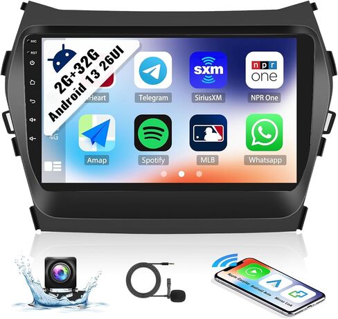 SIXWIN 4G+64G Android 13 Car Stereo for Hyundai Santa Fe IX45 2013-2017 9 Inch Touch Screen with CarPlay Android Auto Mirror Link UI Bluetooth FM GPS Navigation WiFi FM SWC Shot Cut Backup Camera MIC in Saudi Arabia