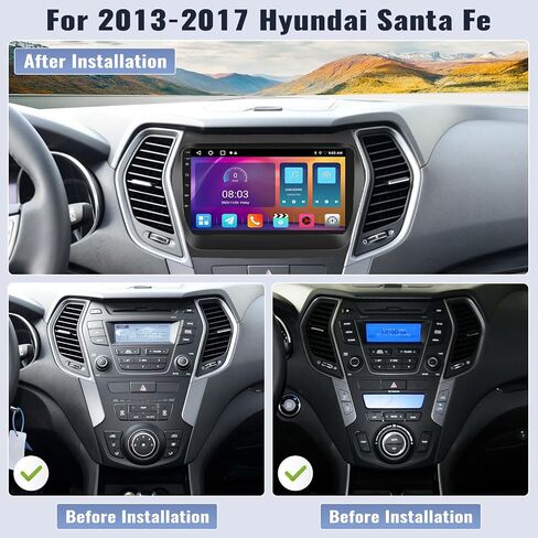 SIXWIN 4G+64G Android 13 Car Stereo for Hyundai Santa Fe IX45 2013-2017 9 Inch Touch Screen with CarPlay Android Auto Mirror Link UI Bluetooth FM GPS Navigation WiFi FM SWC Shot Cut Backup Camera MIC in Saudi Arabia