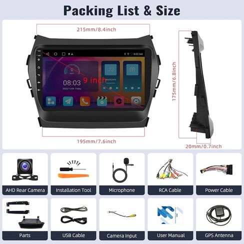 SIXWIN 4G+64G Android 13 Car Stereo for Hyundai Santa Fe IX45 2013-2017 9 Inch Touch Screen with CarPlay Android Auto Mirror Link UI Bluetooth FM GPS Navigation WiFi FM SWC Shot Cut Backup Camera MIC in Saudi Arabia