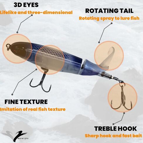 Bestac Topwater Fishing Lures Set Popper Lures for Bass Catfish Pike Perch Bass Lures with Floating Rotating Tail Artificial Hard Bait Multiple Colors in Saudi Arabia