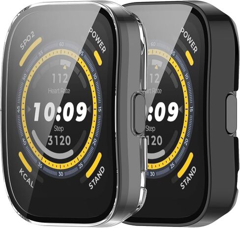 مخصص لحافظة Amazfit Bip 5، غطاء كامل من الزجاج المقسى وغطاء ممتص للصدمات من البولي كربونات الصلب لحافظة ساعة Amazfit Bip 5 (أسود وشفاف) in Kuwait