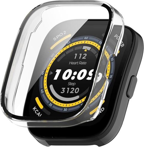 مخصص لحافظة Amazfit Bip 5، غطاء كامل من الزجاج المقسى وغطاء ممتص للصدمات من البولي كربونات الصلب لحافظة ساعة Amazfit Bip 5 (أسود وشفاف) in Kuwait