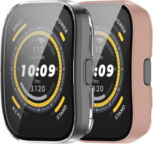 مخصص لحافظة Amazfit Bip 5، غطاء كامل من الزجاج المقسى وغطاء ممتص للصدمات من البولي كربونات الصلب لحافظة ساعة Amazfit Bip 5 (أسود وشفاف) in Kuwait