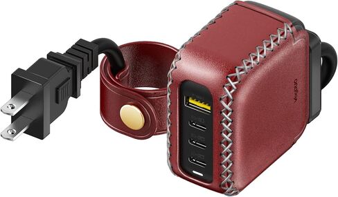 100 Watt Travel Wall Fast Charger- Foldable Plug GaN PD Charging Power Adapter with Leather 5ft Extension Cable Multi USB for Samsung Galaxy, Z Flip, Z Fold, (Maroon Red) in Kuwait