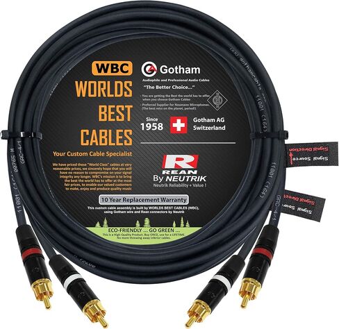 40 Foot RCA Cable Pair - Gotham GAC-4/1 (Black) Star-Quad Audio Interconnect Cable with Neutrik-Rean NYS Gold RCA Connectors - Directional in Saudi Arabia