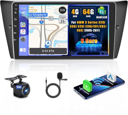 8 Core 4+64G Inefala Android Car Radio Stereo for BMW 3 Series 328i 335i 325i 2005-2011، شاشة لمس 9 بوصة نظام ملاحة GPS WiFi BT5.0 59UI EQ DSP + كاميرا احتياطية AHD in Saudi Arabia