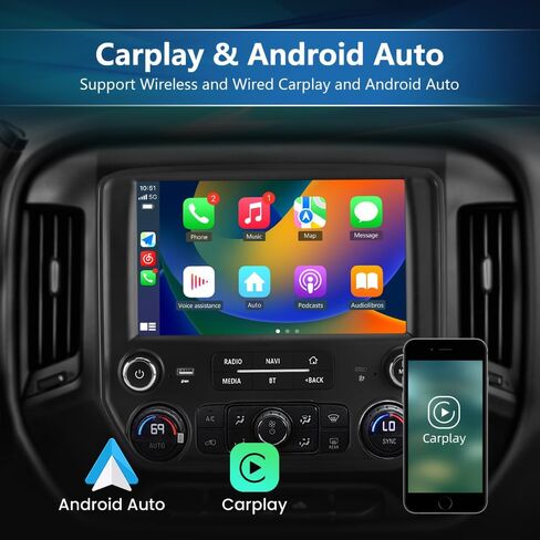 4+64G Car Radio Stereo for Chevy Silverado GMC Sierra 2014-2018 Android 13 Wireless CarPlay Android Auto Bluetooth GPS Navigation in Saudi Arabia