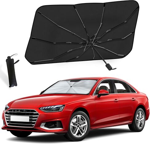 EcoNour Carbon Fiber Umbrella Sunshade for Car | [2024 Upgraded] Block UV Rays Protects Dashboard from Sun | Automotive Windshield Sun Visor | Car Umbrella Foldable Sun Shade | XL (57 x 31 Inches) in Kuwait